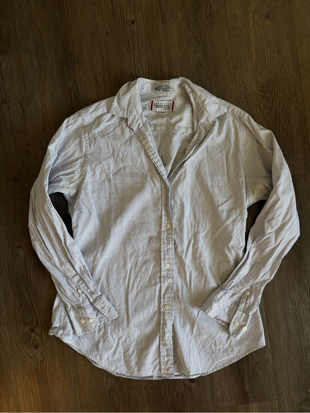 Vintage Nordstrom’s Stripe Button-Up Shirt - White & Light Blue - Women’s 10